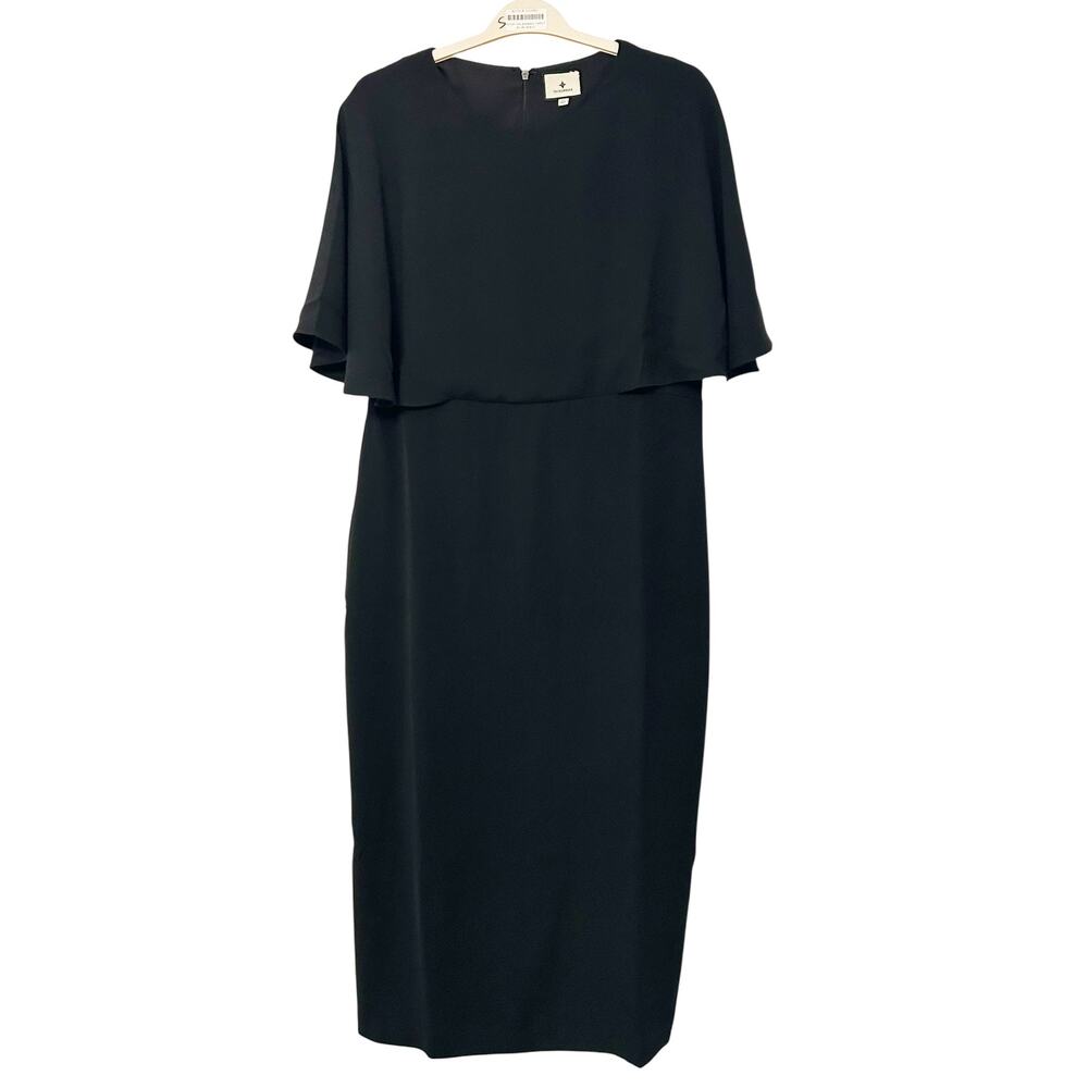 Tuckernuck Black Cape Leah Dress Size 12 Sheath Overlay Elegant Midi